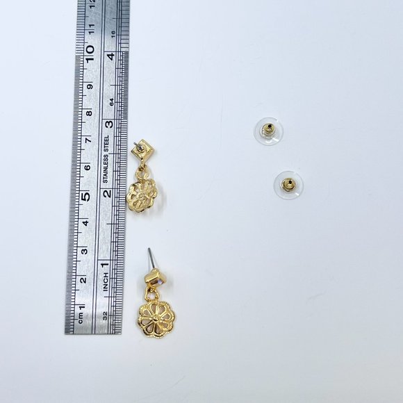 Golan Goldex - Dainty AB Jeweled Gold Tone Circle Flower Shaped Drop Earrings - Picture 4 of 5